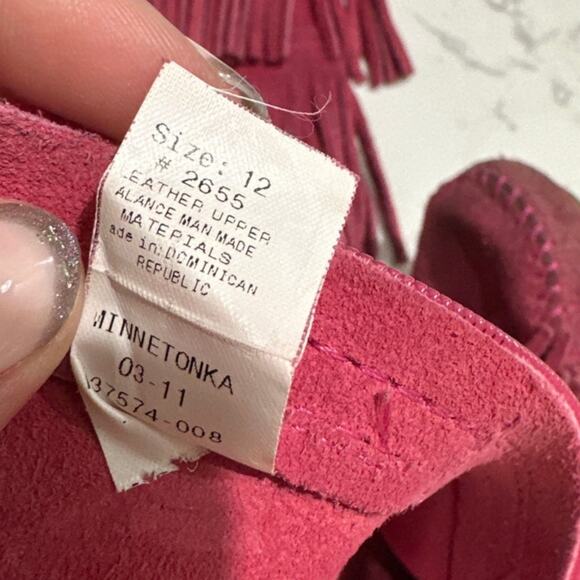 Minnetonka Kid's Girl's Pink Leather Tiered Fringe Boho Boots, Size 12,Pre-Loved - Picture 5 of 6
